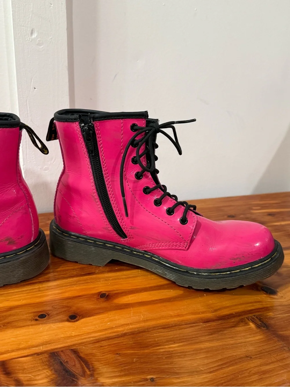 Dr Marten Delaney Hot Pink Patent Leather Boots